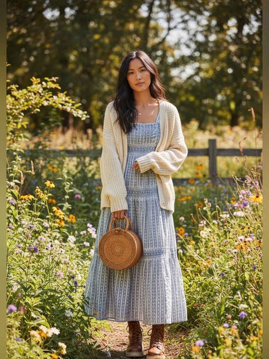 American Eagle Outfitters Dresses & Skirts - American Eagle Blue Tiered Maxidress XS Cottagecore Lace Cotton Prarie Boho